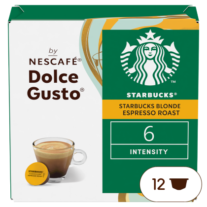 Front view of Starbucks Blonde Espresso Roast (12 pods) box