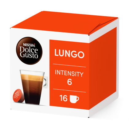 Front view of Lungo (16 pods) box