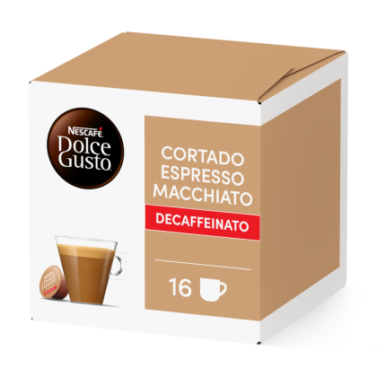 Front view of Cortado Decaf (16 pods) box